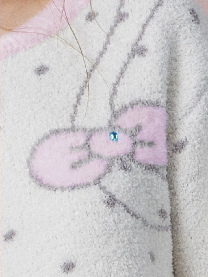 Pom-Pom Zip Fleece Pajama Set – bow detail - Roomden