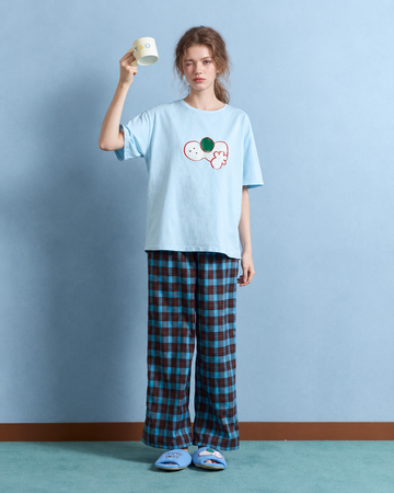 Cat Print and Plaid Cotton Pajama Set