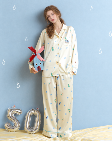 Cat & Star Satin Pajama Set