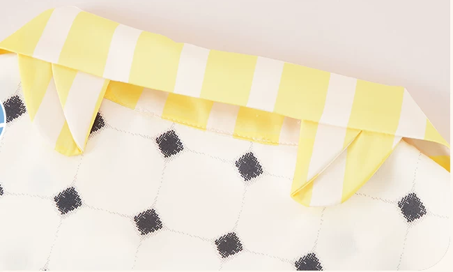 Lemonpause blue cat long-sleeve pajama set – yellow-striped back collar with cat-ear points - Roomden