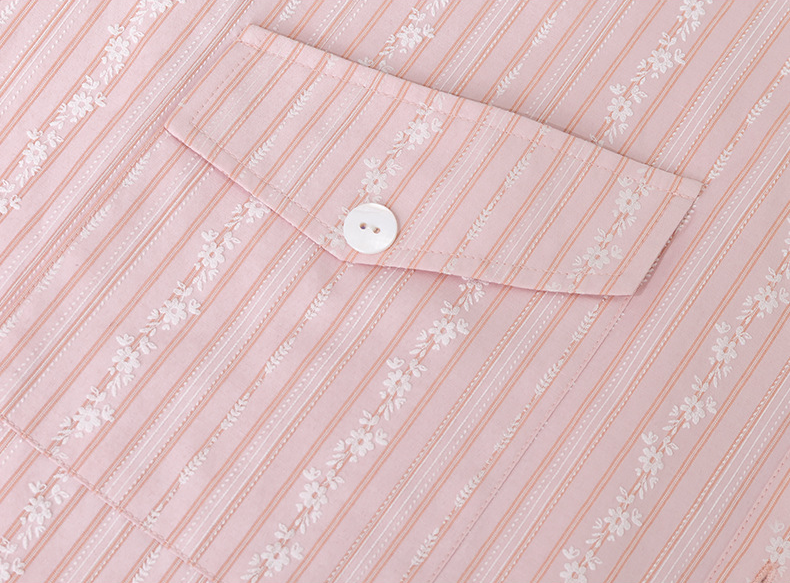 Ribbonhour White-Collar Striped Cotton-Blend Pajama Shorts Set – pink detail view - Roomden