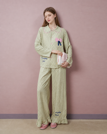 Gingham Bow Cotton Pajama Set