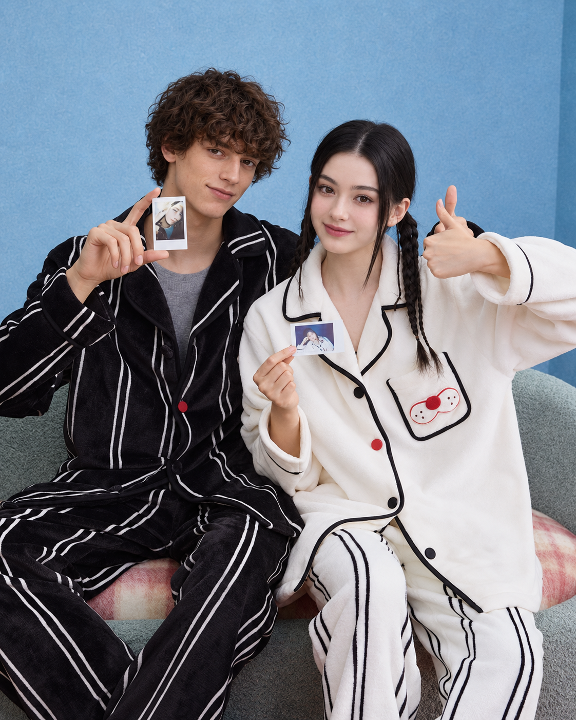 Cat Pocket Fleece Pajama Set – white set seated card game - Roomden