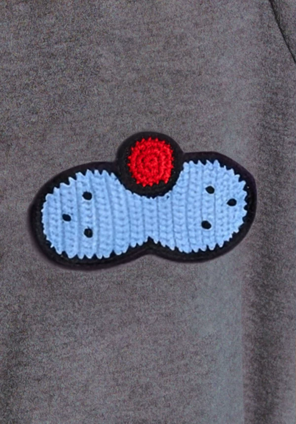 Cat-Ear Polka Dot Pajama Set – blue and red chest motif detail on gray fabric - Roomden