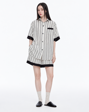 Contrast-Band Striped Viscose-Blend Pajama Shorts Set