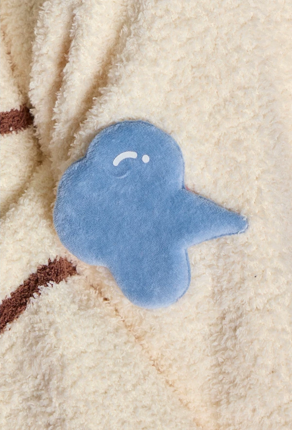 Striped Cat Fleece Pajama Set – blue trouser appliqué and fleece texture - Roomden