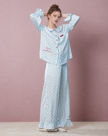 Polka Dot Ruffle-Trim Pajama Set