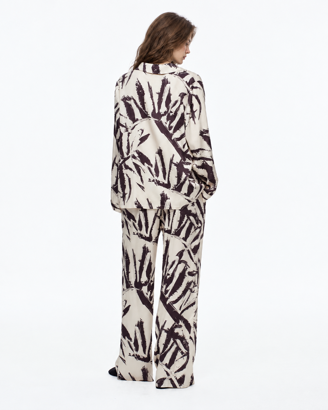 Brushstroke Palm Viscose-Rayon Pajama Set – full-length back view - Roomden