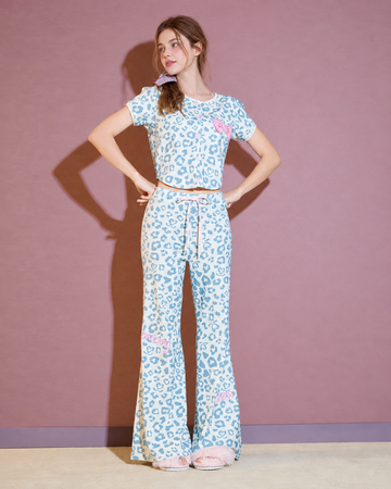 Leopard Bow Cotton-Blend Pajama Set