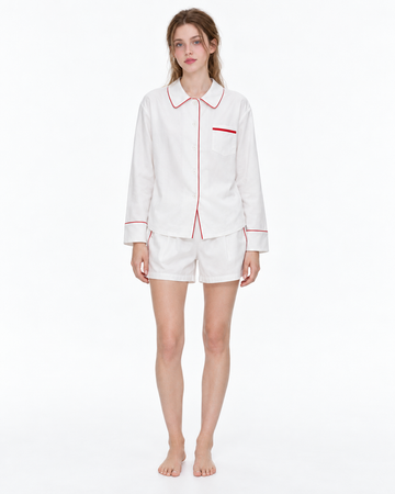 Linehaven Contrast-Piped Lyocell-Cotton Pajama Shorts Set