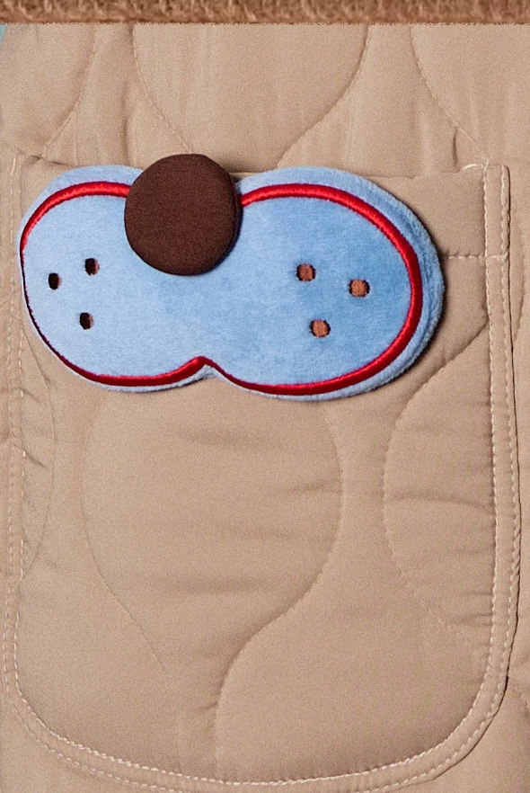 Cat Pocket One-Piece Pajamas – blue cat pocket and curved stitching detail - Roomden