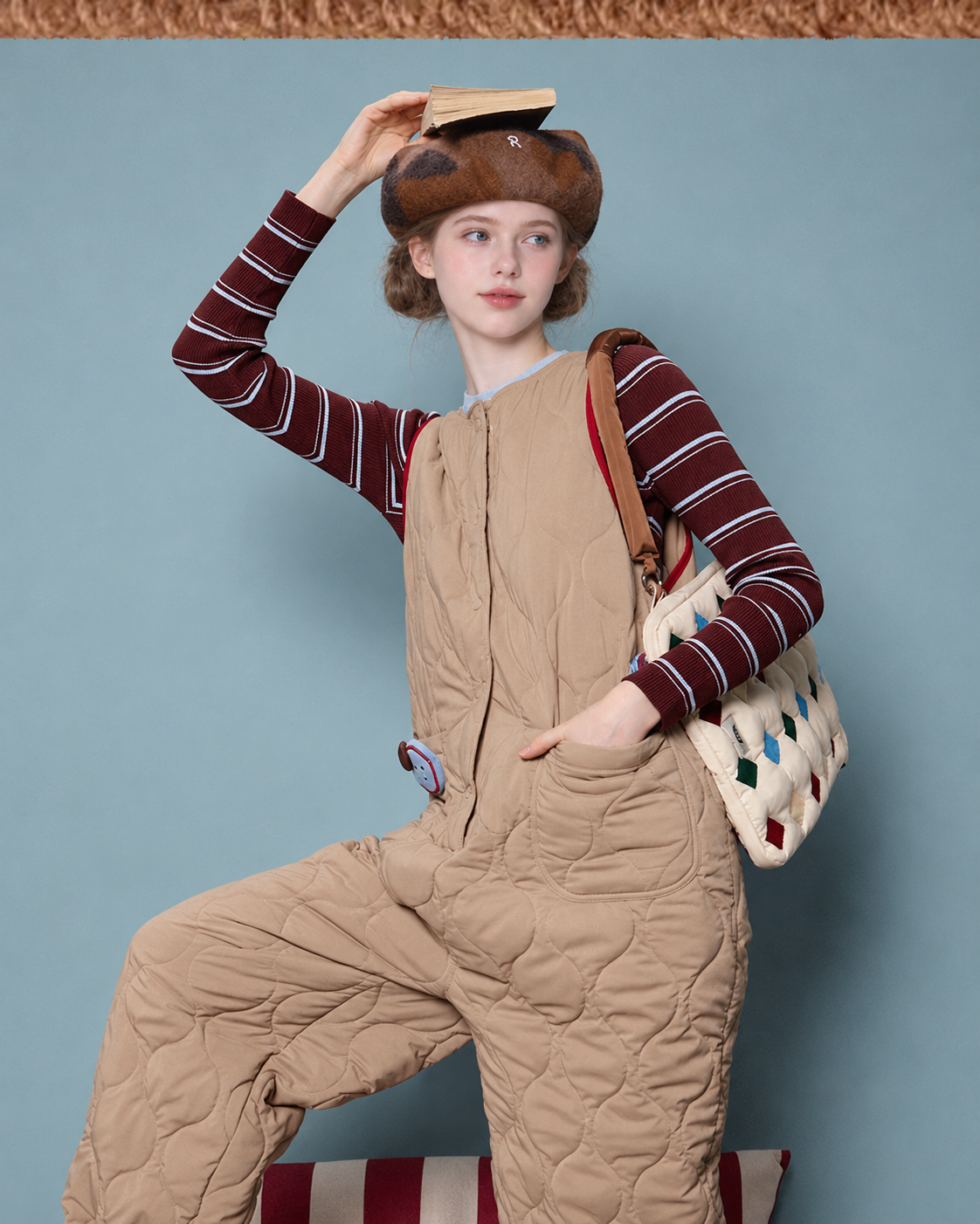 Cat Pocket One-Piece Pajamas – raised-leg view with button front - Roomden