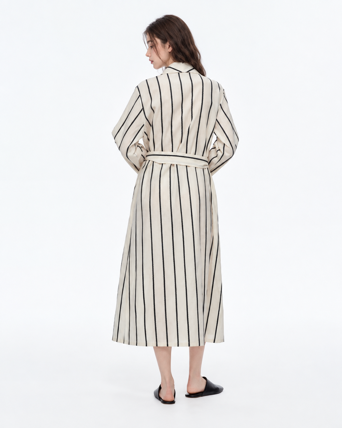 Slateway Fine-Stripe Cotton Wrap Robe – black studio 4 - Roomden