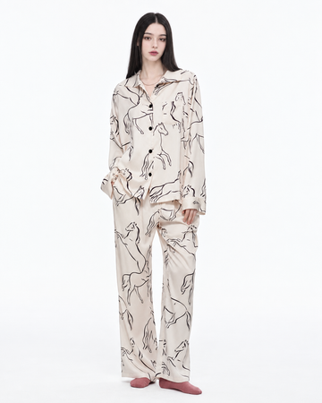 Horse Sketch Viscose-Rayon Pajama Set