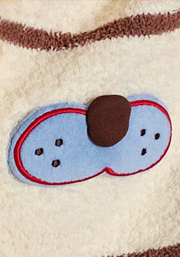 Striped Cat Fleece Pajama Set – blue cat chest appliqué and cream fleece detail - Roomden