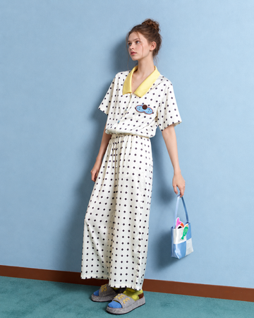 Lemonpause Yellow-Collar Cat Short-Sleeve Pajama Set