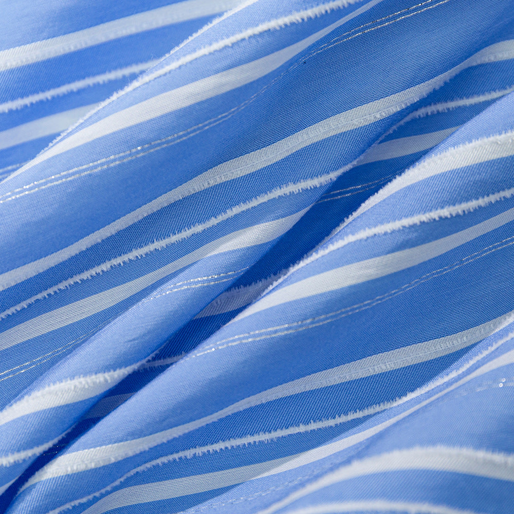Ribbonhour Contrast-Trim Striped Viscose-Blend Pajama Set – blue fabric detail - Roomden