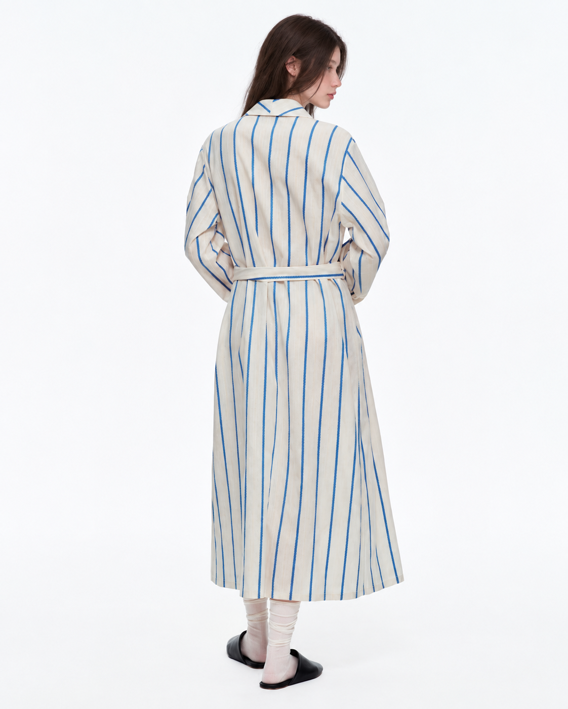 Slateway Fine-Stripe Cotton Wrap Robe – blue studio 4 - Roomden