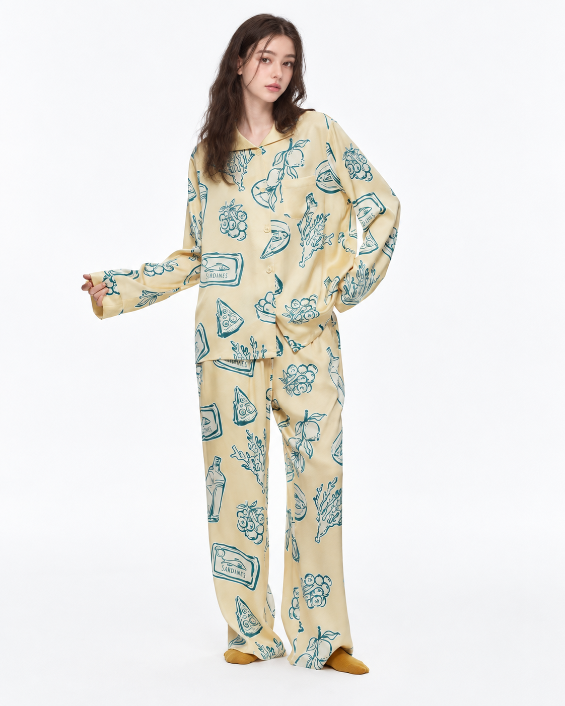 Food Sketch Viscose-Rayon Pajama Set – relaxed front studio view - Roomden