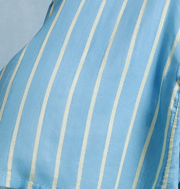 Blue Striped Cotton Short Pajama Set – striped cotton fabric and hem stitching - Roomden