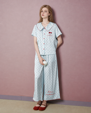 Scalloped Collar Polka Dot Pajama Set