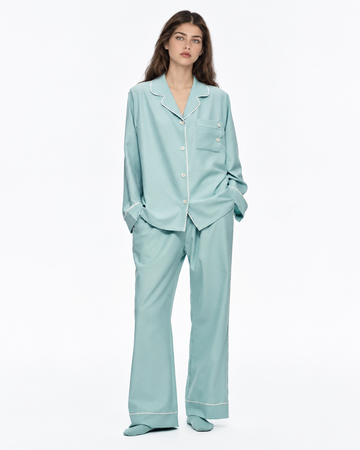 Picot-Trim Textured Long-Sleeve Pajama Set