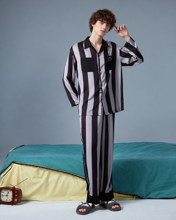 Pink-Trim Striped Pajama Set