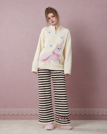 Cat and Star Half-Zip Plush Pajama Set