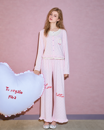 Polka Dot Layered-Look Cotton Blend Pajama Set