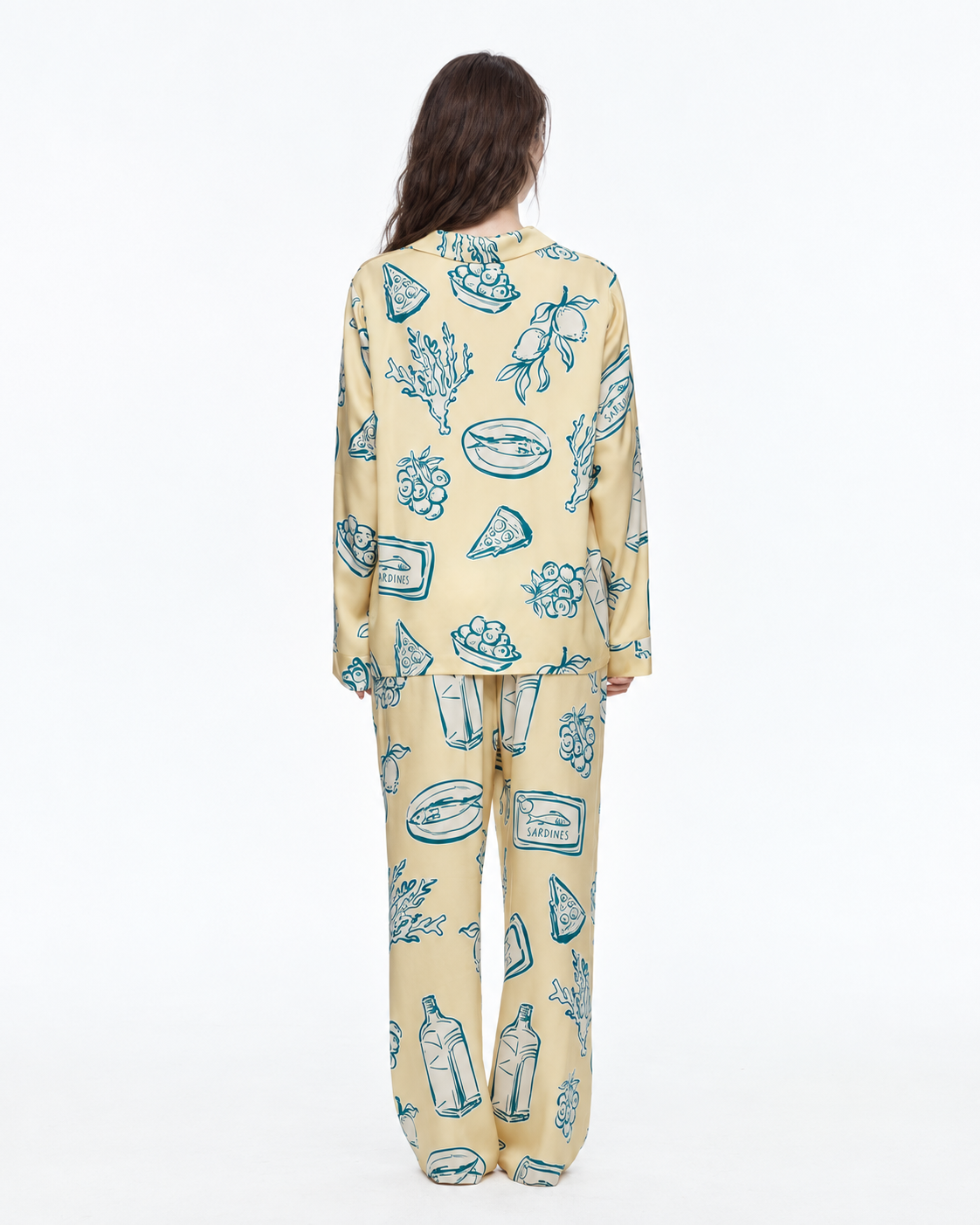 Food Sketch Viscose-Rayon Pajama Set – back studio view - Roomden