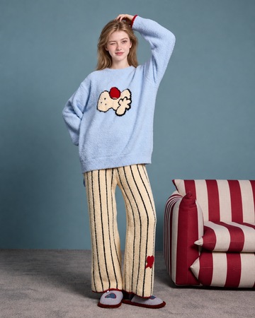 Cat Motif Plush Pajama Set