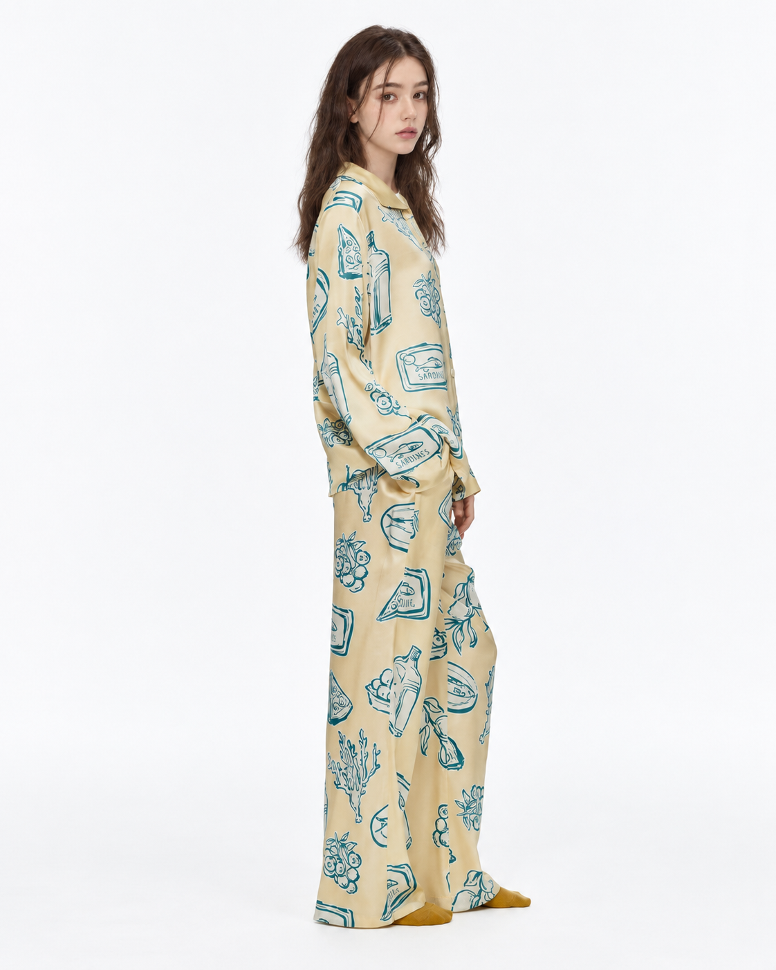 Food Sketch Viscose-Rayon Pajama Set – right side studio view - Roomden