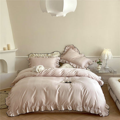 Chantelle Ruffle Jacquard Satin Bedding Set - Petal Blush