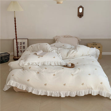 Fenlaire Bow Embroidered Double Gauze Bedding Set