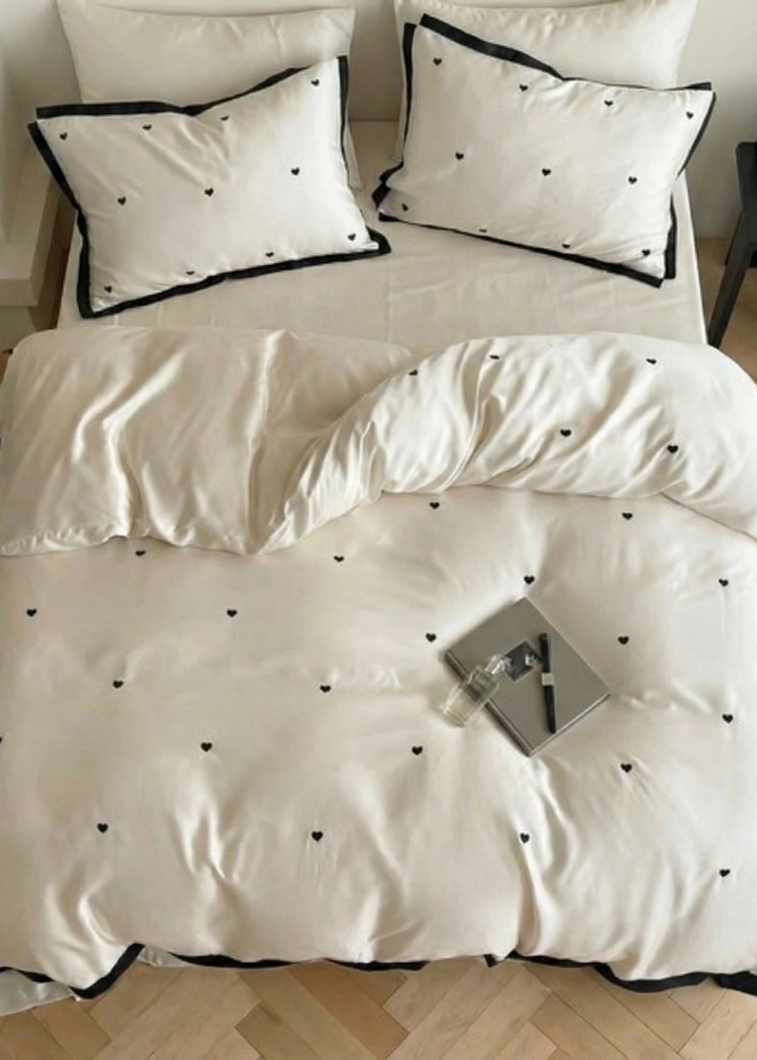 Sabine Heart-Embroidered Cooling Tencel Bedding Set - room scene