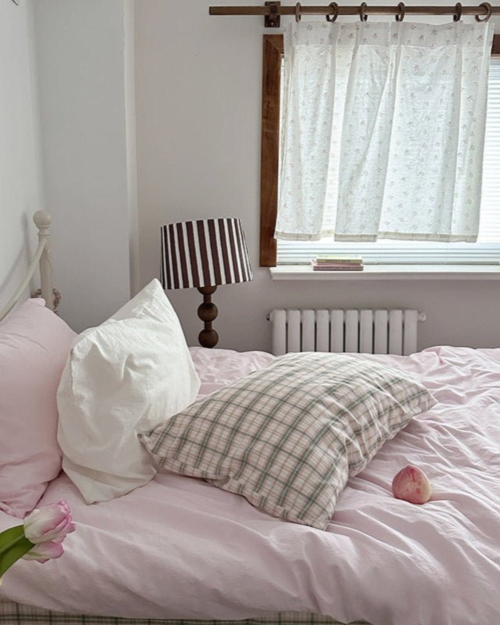 Petal Pink Plaid Cotton Bedding Set - room scene