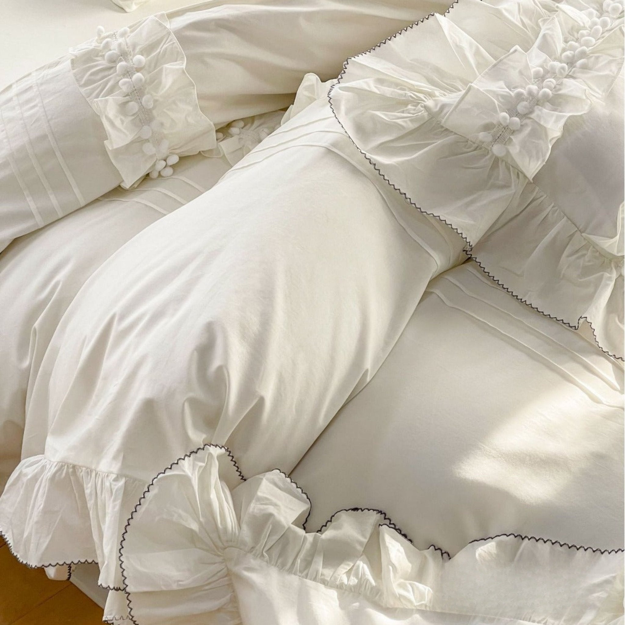 Fauvette Lace-Trim Washed Cotton Bedding Set - room scene