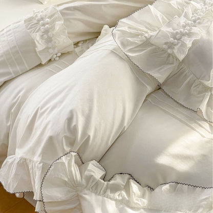 Fauvette Lace-Trim Washed Cotton Bedding Set - room scene