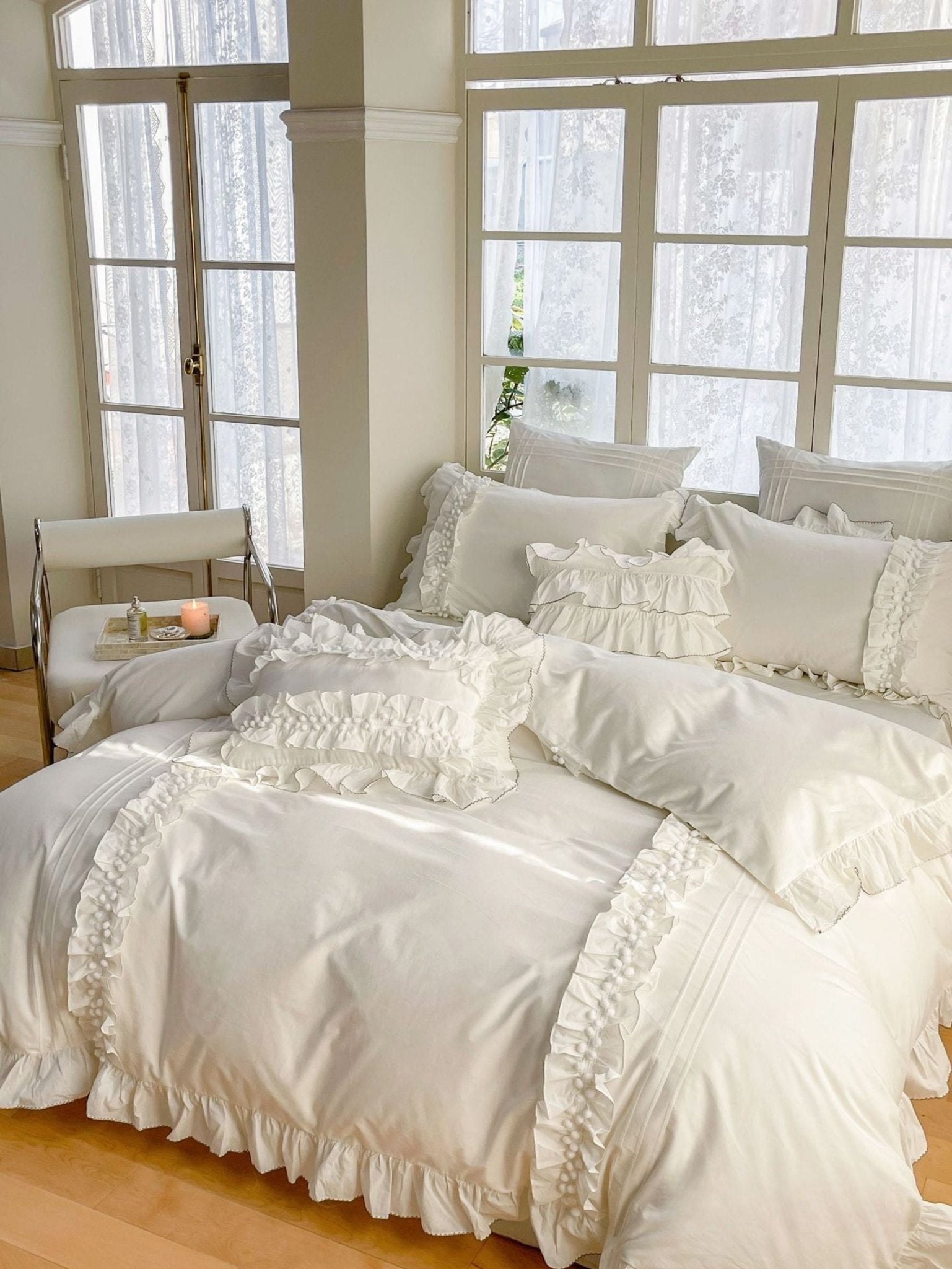 Fauvette Lace-Trim Washed Cotton Bedding Set - room scene