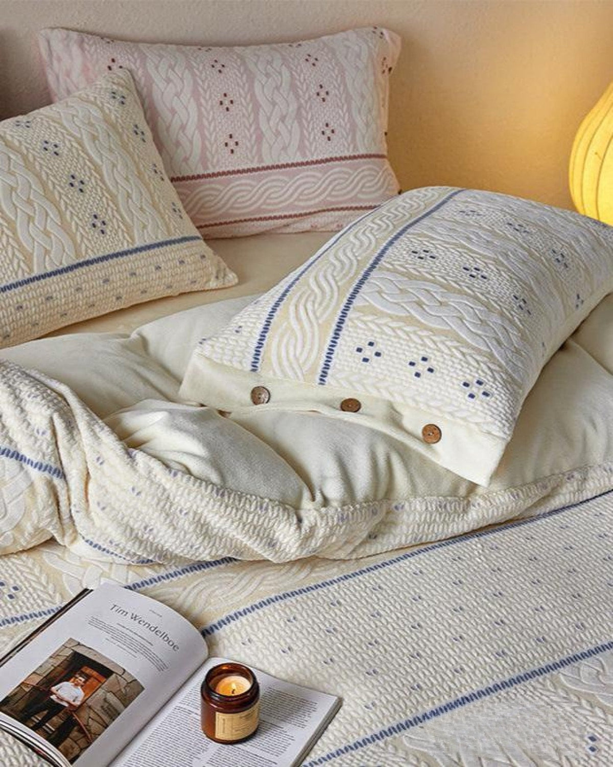 Alcott Braided Cable Velvet Bedding Set - ivory bedroom scene 7 - Roomden