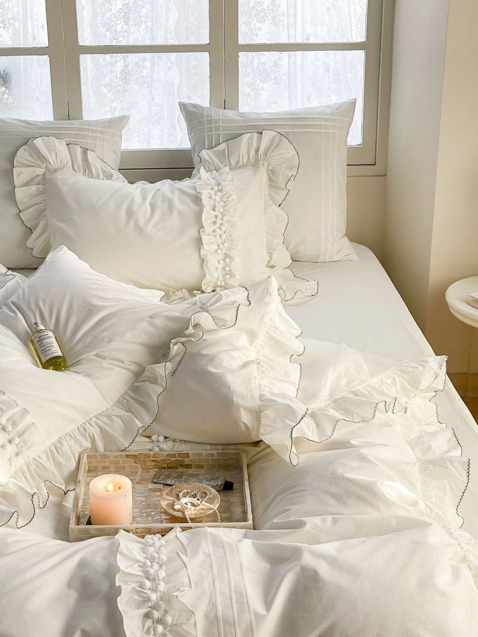 Fauvette Lace-Trim Washed Cotton Bedding Set - room scene
