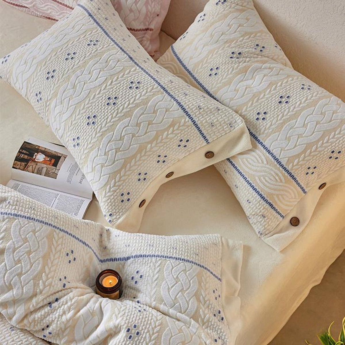 Alcott Braided Cable Velvet Bedding Set - ivory bedroom scene 8 - Roomden