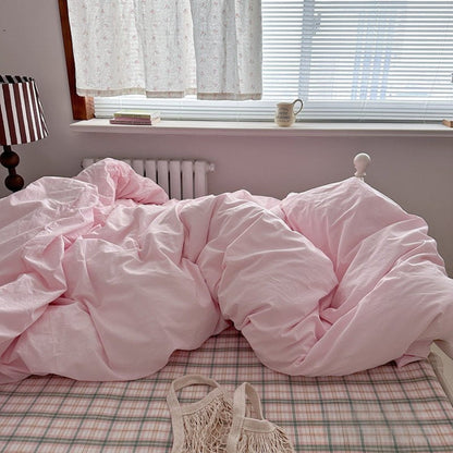 Petal Pink Plaid Cotton Bedding Set - room scene
