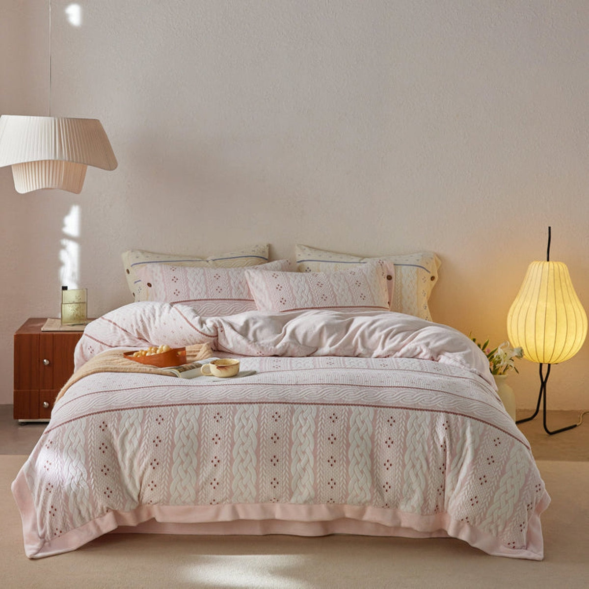 Alcott Braided Cable Velvet Bedding Set - ivory bedroom scene 10 - Roomden
