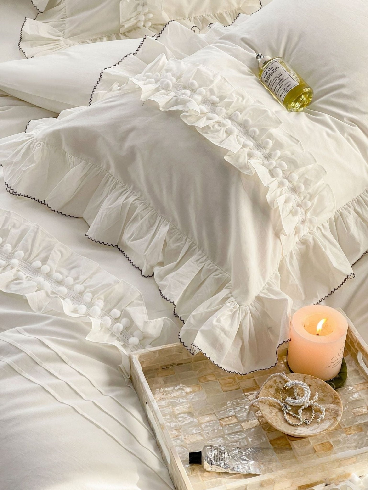 Fauvette Lace-Trim Washed Cotton Bedding Set - room scene