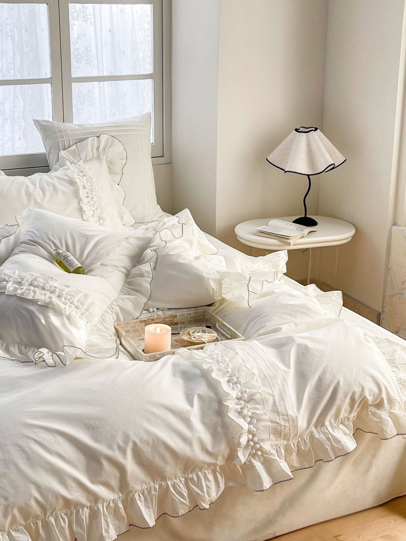 Fauvette Lace-Trim Washed Cotton Bedding Set - room scene