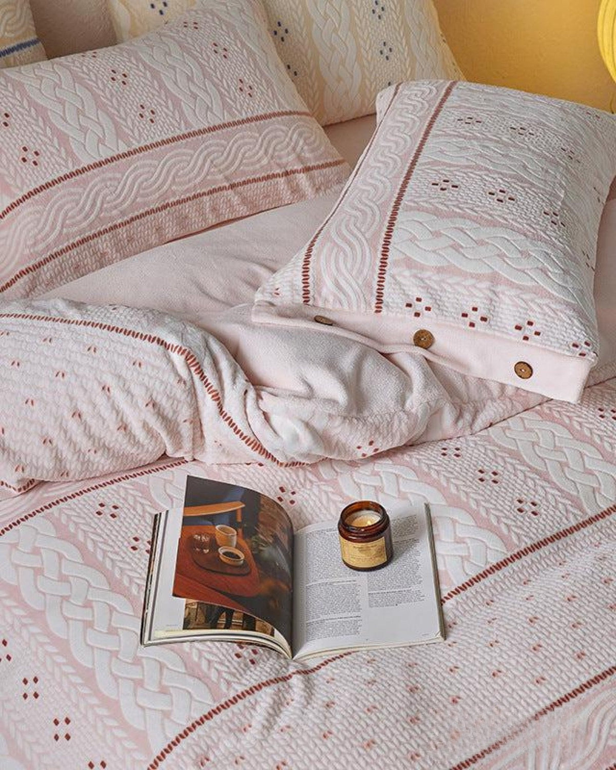 Alcott Braided Cable Velvet Bedding Set - ivory bedroom scene 12 - Roomden