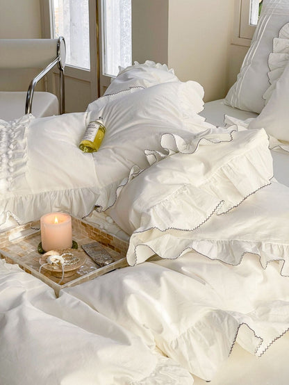 Fauvette Lace-Trim Washed Cotton Bedding Set - room scene