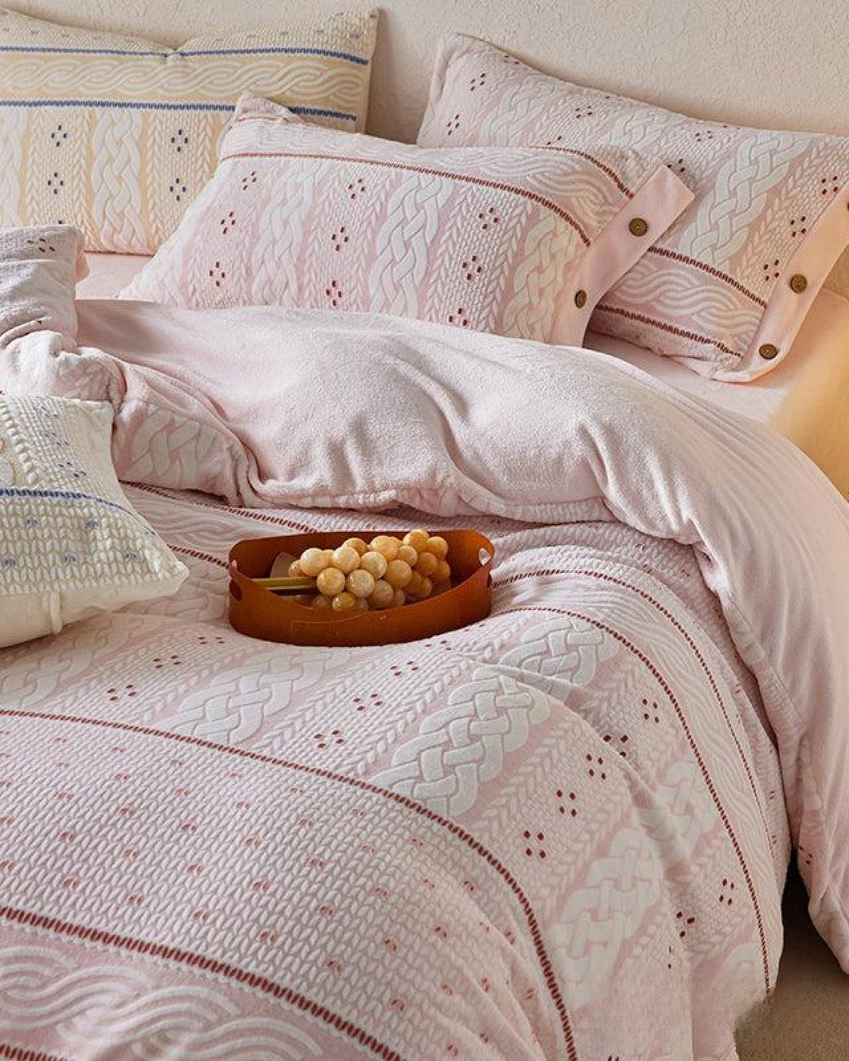 Alcott Braided Cable Velvet Bedding Set - ivory bedroom scene 14 - Roomden