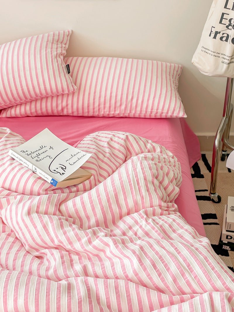 Winslow Striped Washed Cotton Bedding Set - Barbie Hot Pink